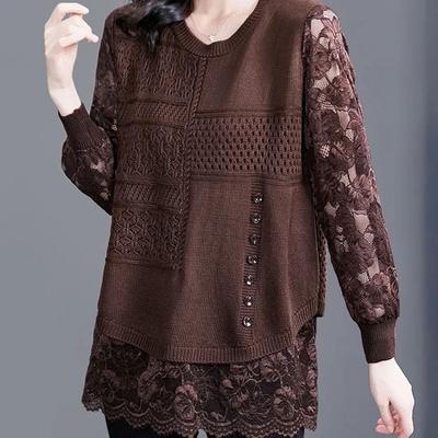 Maglione Lavorato a Maglia Donna Comodo Largo Finto Due Pezzi Top Pullover Lacci Camicia Maniche Lunghe Caldo Casual