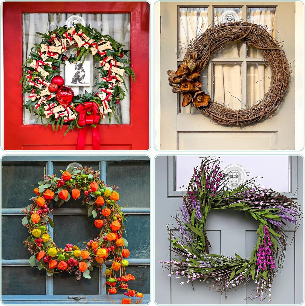 Kranzaufhänger, Große Saugknopf-Kranzhaken, Schwerlast, 22 LB Tragfähigkeit, Abnehmbar und Wiederverwendbar, Transparent, 2 Stück