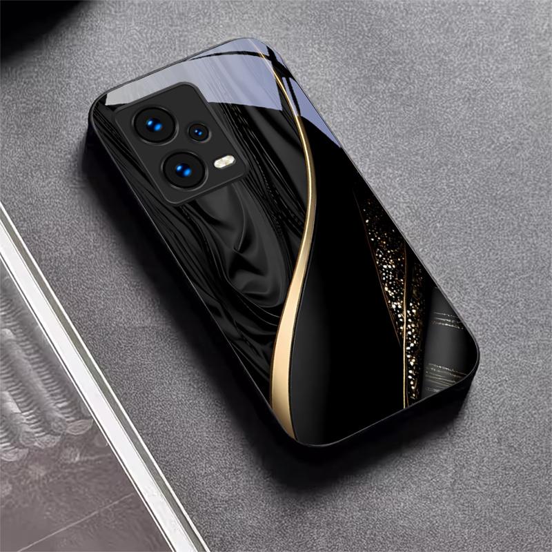 Silk Golden Line Black Glass Phone Case For Redmi Note 10 11 Pro+ 12 13 14 (Global) 14 Pro 5G (India) K60 Ultra 13C 14C Cover