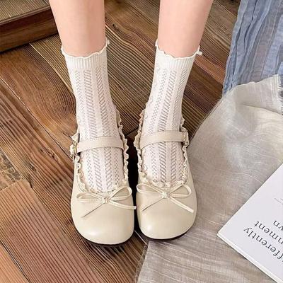 Cute Round Toe With Bow Ladies Footwear Retro Women's Flat Mary Jane Shoes Fashionable 2025 Trend Social 39 Elegant Dress Shoe