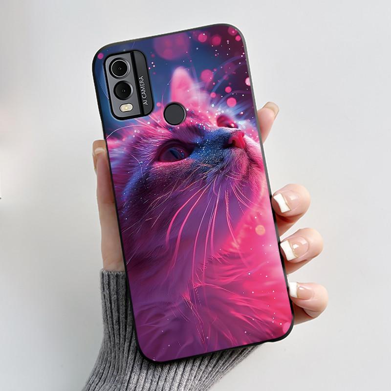 Coque Pour Nokia C22 Étui Pour Nokia C32 Coque de Téléphone Arrière Silicone Souple Noir TPU Esthétique Mignon Chat Astronaute Coque Bumper