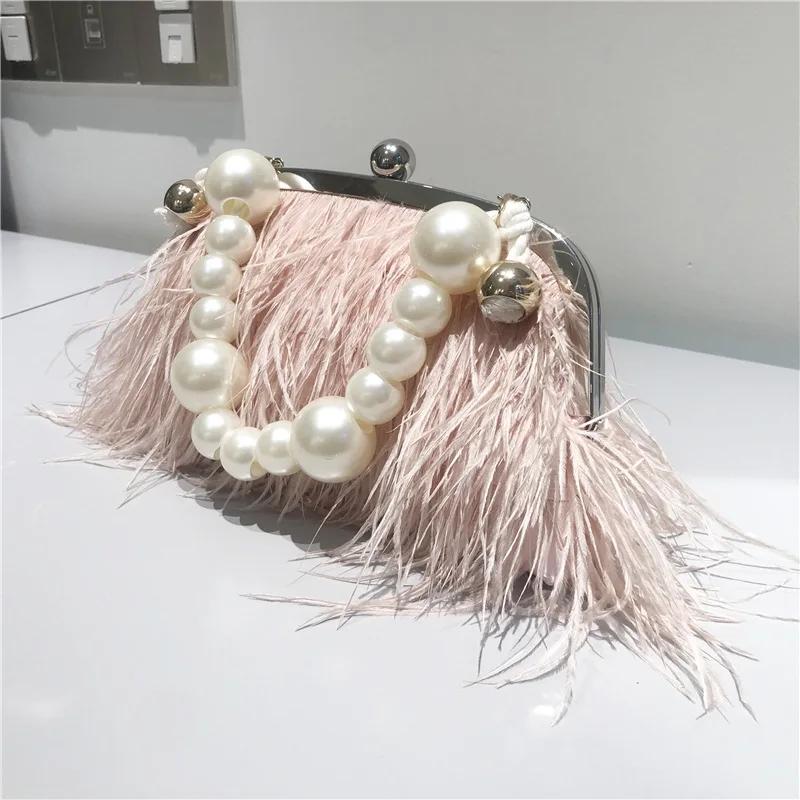 

2025 Luxury Fashion Women s Bag Ostrich Fur Feather Tassel Evening Bags Ladies Day Clutches Party Wedding Purses Chain Handbag 22X20X4CM