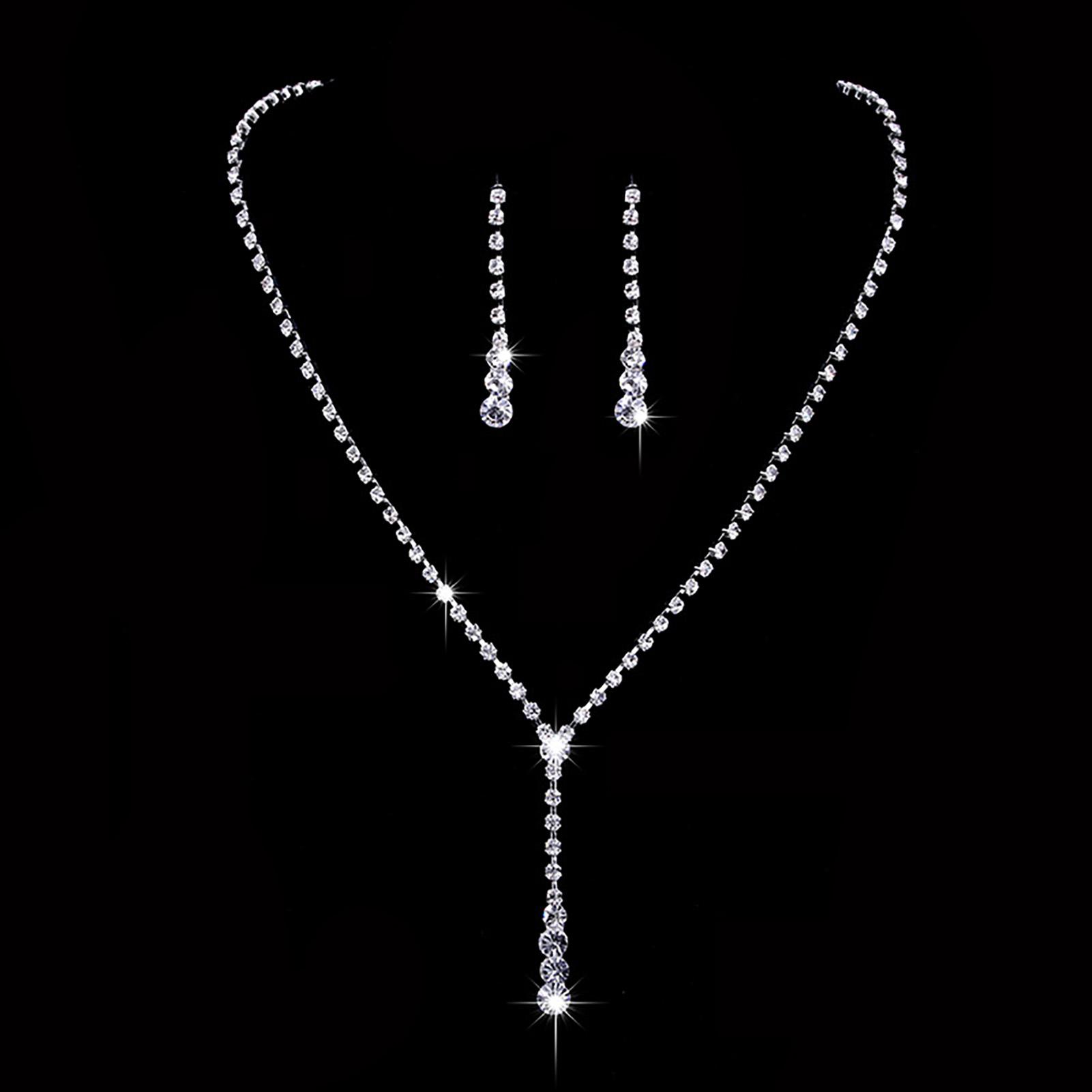 Wedding Necklace Earrings Set Rhinestone Necklace Earrings Jewelry Set for Bridal Bridesmaid Wedding Clothing Accessories