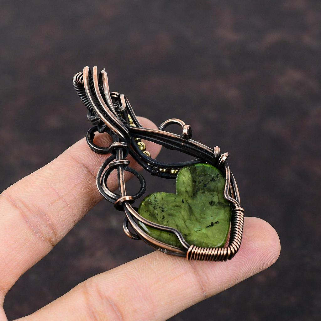 Green Fire Labradorite Pendant Copper Wire Wrapped Pendant Handmade Boho Pendant Copper Wire Jewelry Beautiful Gemstone Pendant Gift For Her