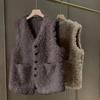 Giacca Gilet in Lana d'Agnello Primavera Autunno Monopetto Slim Senza Maniche Cappotto Caldo Donna Corto Casual Gilet Top