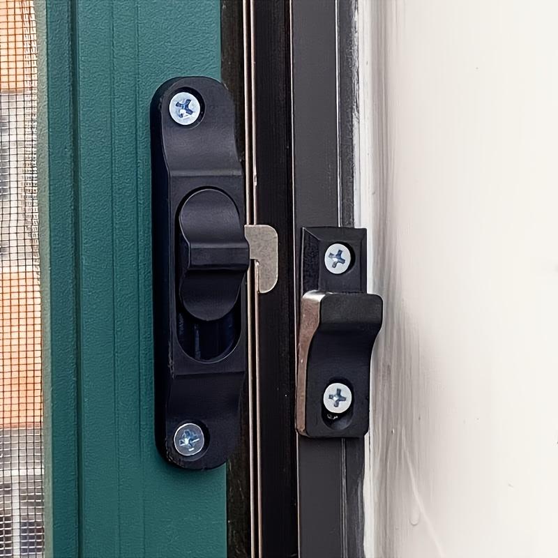 Black Heavy-Duty Folding Trackless Screen Door Lock - Heavy-Duty Anti-Mosquito Safety Hook Latch, Keyless Entry/Exit Lock