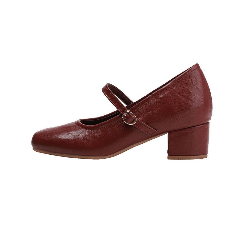 Mary Jane women's shoes new spring and autumn thick heel light mouth single shoes with skirt burgundy high heel mother shoes