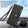 For iPhone 15 Pro Case Multi Card Slots Zipper Rhombus Leather Phone Cover with Wrist Strap