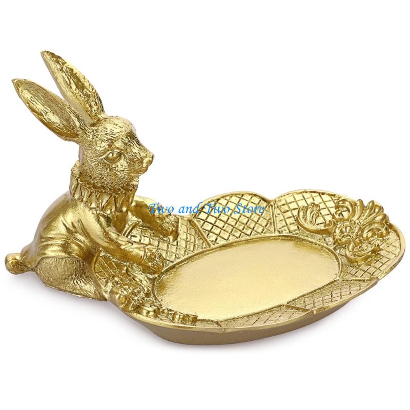 HX6F Decorative Resin Rabbit Organizers Tray Earring Storage Entryway Display