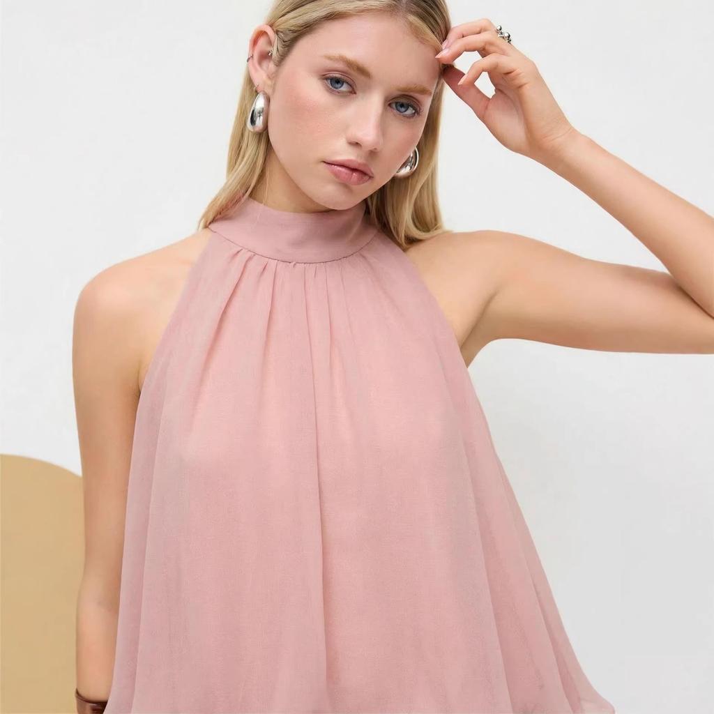 Elegant European & American Sleeveless Halter Off-Shoulder Top for Girls