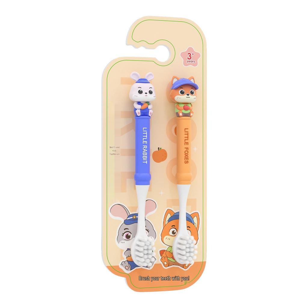 Premium Soft Bristle Rabbit Police Officer Toothbrush for Kids 3-12 - Fun Cartoon Animal City Design