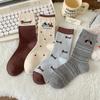 Female Spring and Autumn Spell Color Cartoon Cute Dachshund Dog Polka Dot Striped College Wind Cylinder Pile Socks