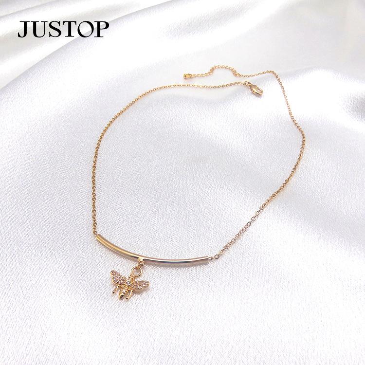 New Fashion Bent Pipe Bee Pendant Necklace O-shaped Chain
