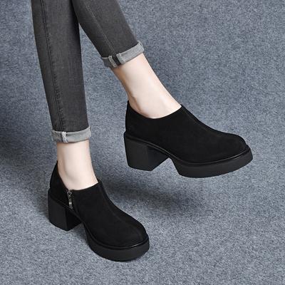 Platform Shoes Women's Spring New Black Round Head Waterproof Table Thick Heel Muffin Heel Single Shoes Four Seasons Shoes
