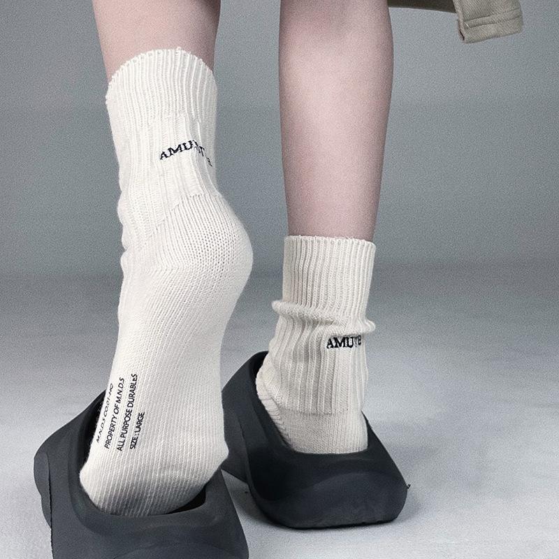 Ladies Spring Pure Cotton Letter Personality Medium Tube Pile Socks