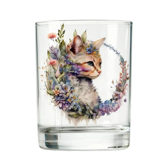 Cute Cat Floral Glass Juice Coffee Cup B