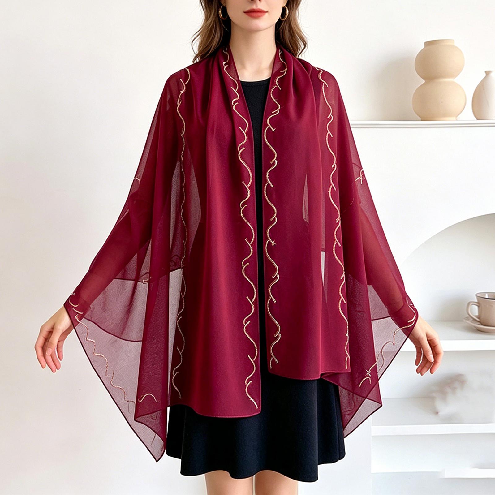 

Women s Fashion Lightweight Sheer Scarf Shawl with Decorative Long Rectangular Design for Versatile Styling One Size винный
