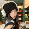 Black Knitted Wool Pile Hat for Women Niche Versatile Big Head Cold Hat Showing Face Small Ins Thin Hat