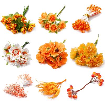 Orange  Series Artificial Flower Cherry Stamens Berries Bundle DIY Cake Christmas Wedding Gift Box W