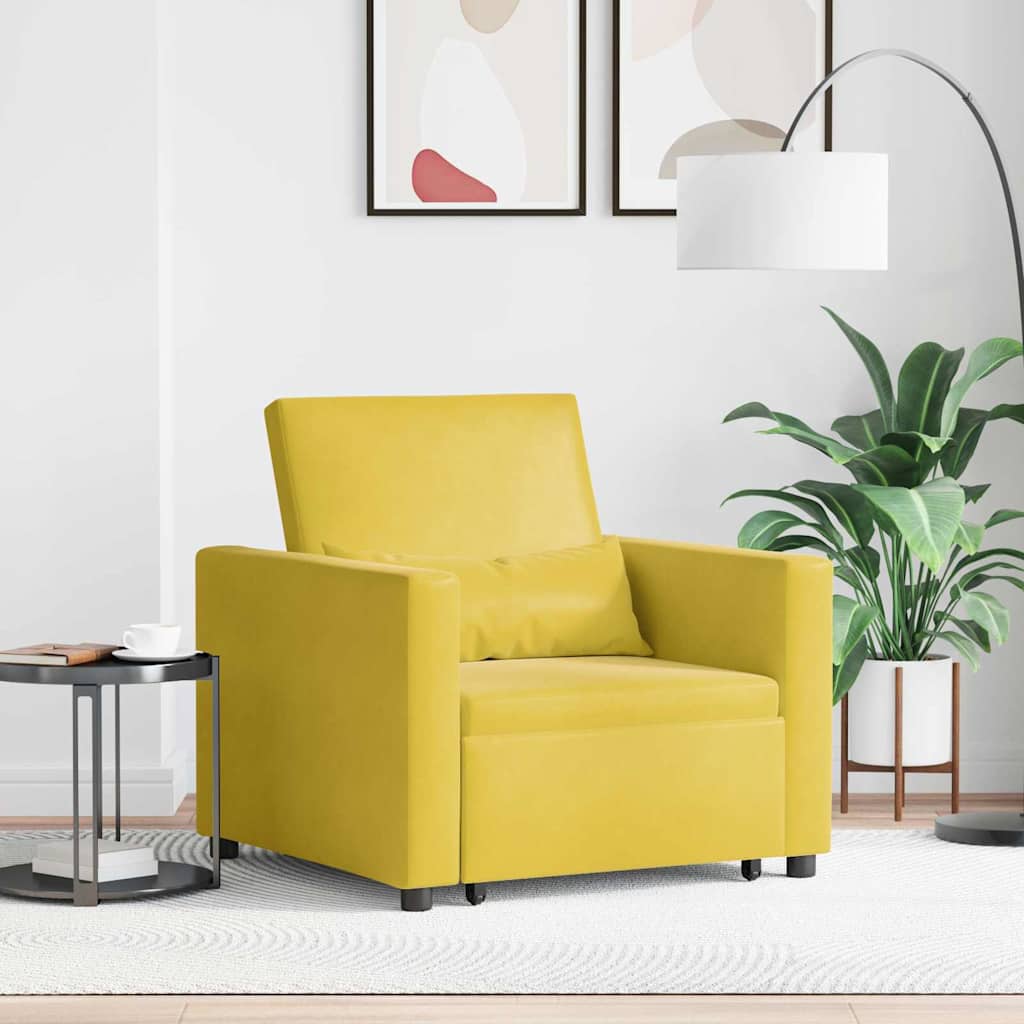 Extendable Single Sleeper Sofa with Wheels Yellow Velvet