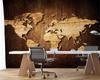 Wallpaper World map on wood