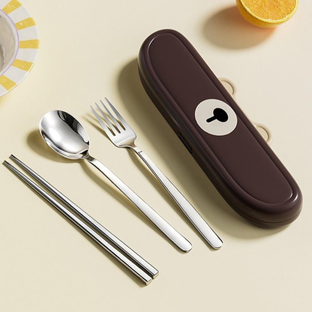 Cartoon Stainless Steel Cutlery Sets Portable Travelling Dinnerware Set School