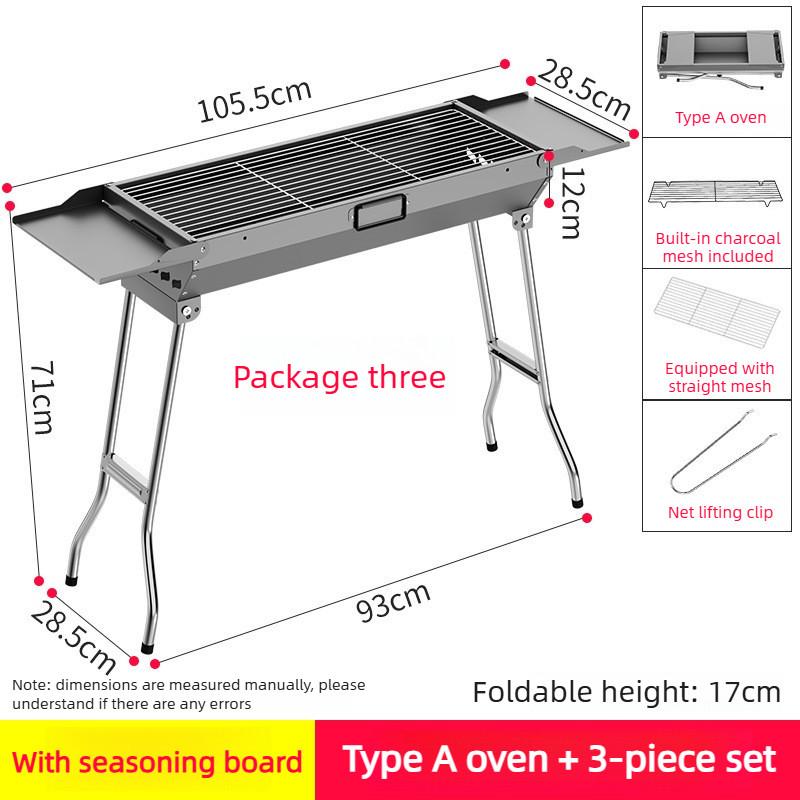 Large Barbecue Grill Outdoor Thickened Foldable Portable BBQ Stove Grill Large Capacity Installation Free Barbecue Rack Set