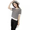 Summer New Women's Clothing Loose Korean Version Large Size Top Black and White Stripes Front Short Rear Long Short Sleeve T-shirt Women's Base