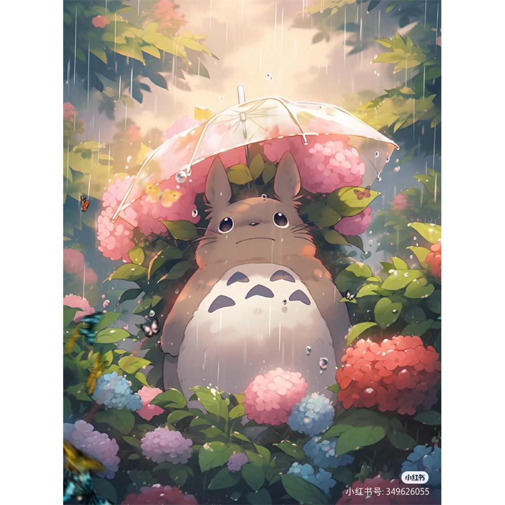 Japanese Anime Diamond Painting, Hayao Miyazaki Totoro with Diamond Embroidery, Girl Flower Handmade DIY Mosaic Home Decoration
