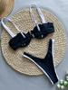 2024 European & American Sexy Black & White Cross-Strap Bikini Swimsuit for Women