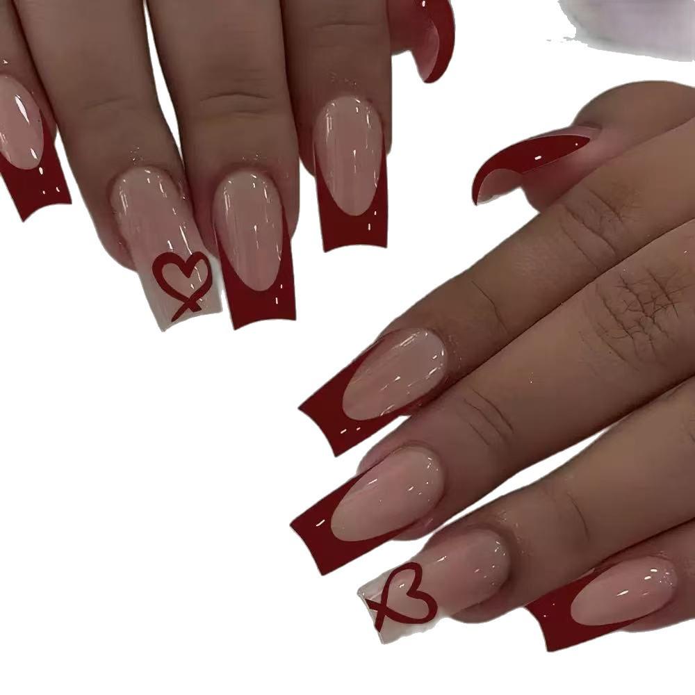 Valentine's Heart-Shaped Nail Art: Medium-Long Square Wearable Nails