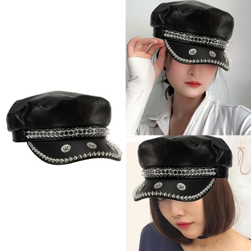 Lightweight Breathable Baseball Hat Durable PU Leather Punk Style Studs For Summer Festivals And Parties