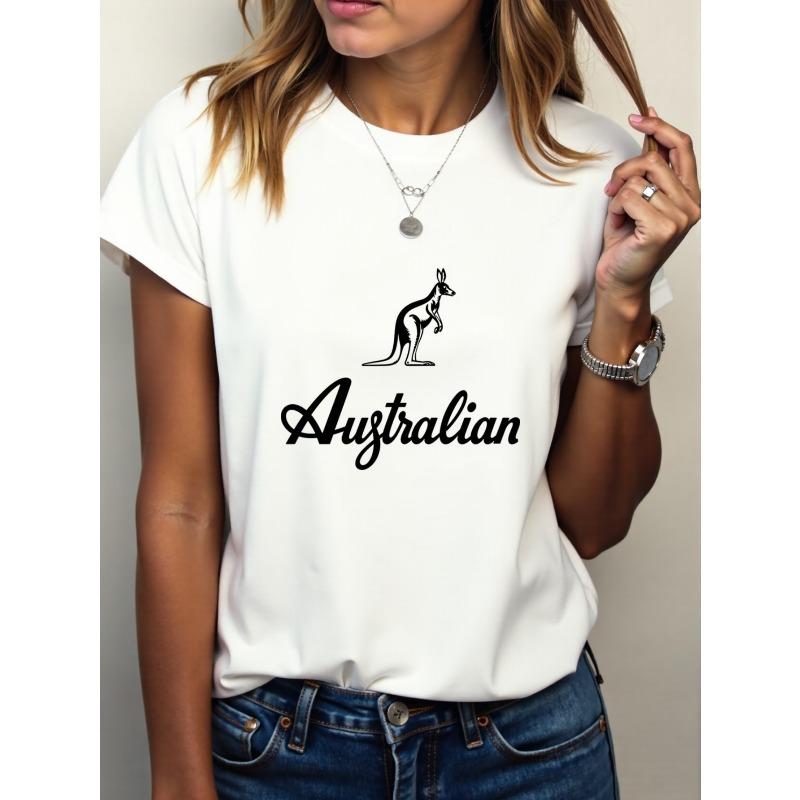 Kangaroo Print T-Shirt - Soft, Breathable, Comfortable WOMEN'S Short Sleeve Casual Summer Sportswear