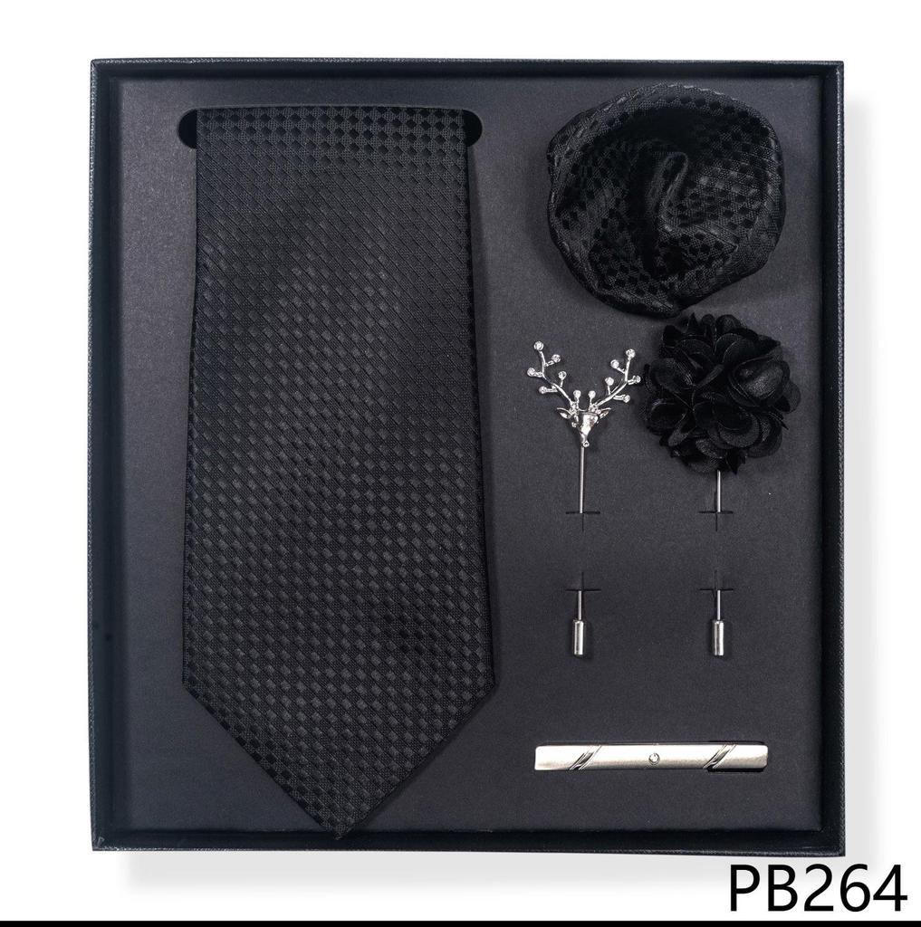 Paisley-Blumen-Krawatten-Geschenkset: Enthält Krawatte, Einstecktuch, Manschettenknöpfe, Ansteckblume und Krawattennadel in einer sechsteiligen Schachtel