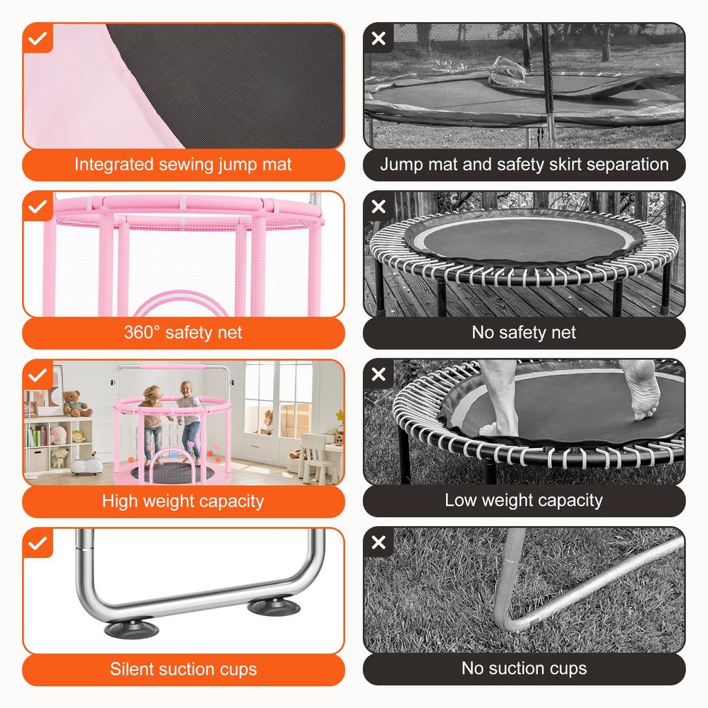 VEVOR 55" Kids Trampoline, 4.6FT Indoor Outdoor Trampoline, Mini Toddler Recreational Trampolinewith Safety Enclosure Net and Basketball Hoop