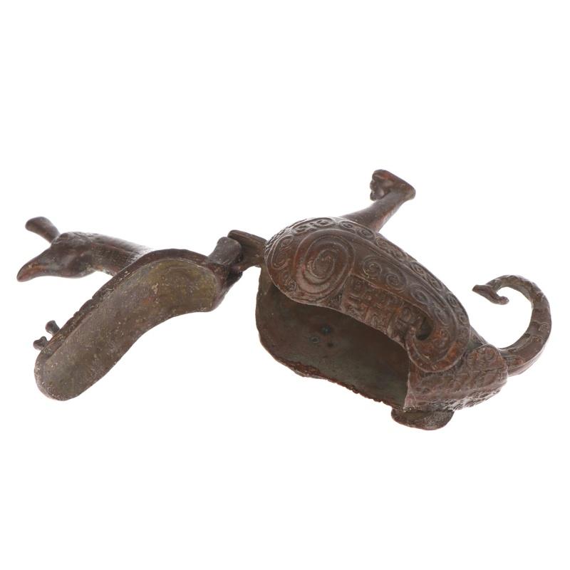 Vintage Junhu Bird Statue Distressed Collectible With Swirling Patterns, Ancient Craftsmanship For Home Decor Or Gift