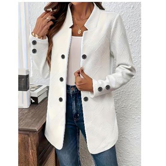 Spring Autumn Winter Fashion Plain Textured Double Breasted Cardigan Decorative Inner Pocket Long Sleeves