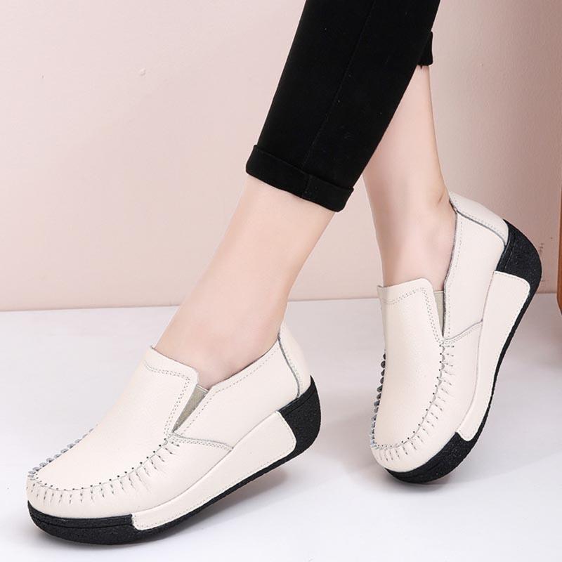 Letnie puste damskie skórzane oddychające buty typu swing Platformowe buty robocze pielęgniarki