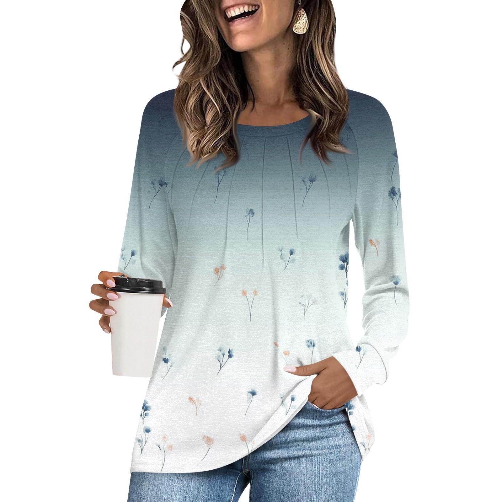 

Женская футболка-туника, топы, повседневная блузка с длинным рукавом, свободная футболка, базовый топ с круглым вырезом XXXL циан