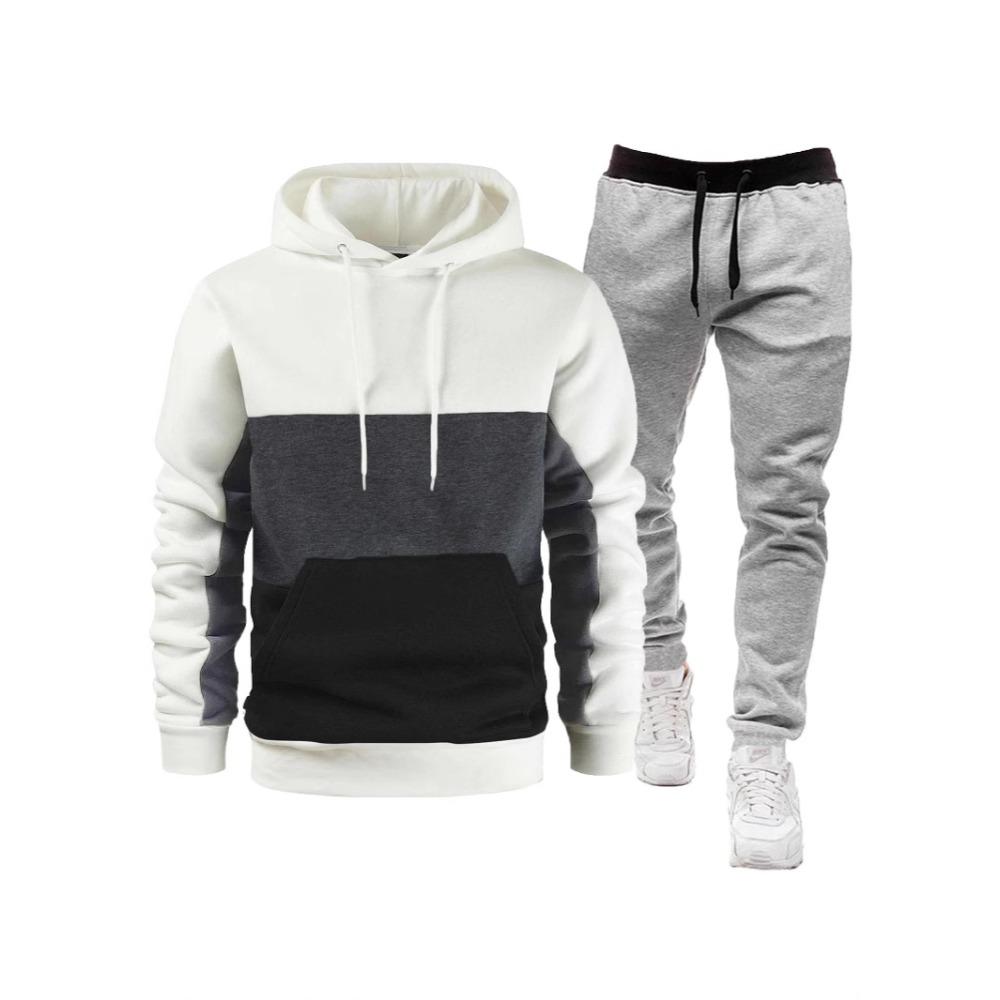 Men's Casual Hoodie Fashionable Patchwork Sports Sweatpants Set