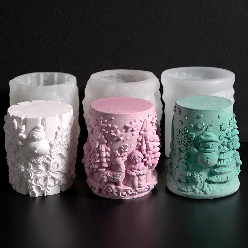 Christmas Tree Mold White Christmas Snowflake Mold Cylinder Candle Mold Cylindrical For Holiday Crafts Festival Ornament Home