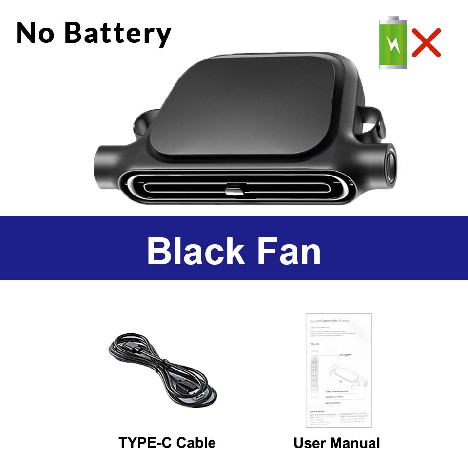 Dual-turbine Car Fan USB Rechargeable Car Cooling Fan with Hidden Design Ideal for Pet Cooling Quiet Operation Suitable for Kids no Battery-Black