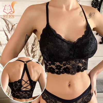 Bralettes de Encaje para Mujer Sexy Sujetador Calado Sin Aros Ajustable con Relleno Bralette Cuello en V