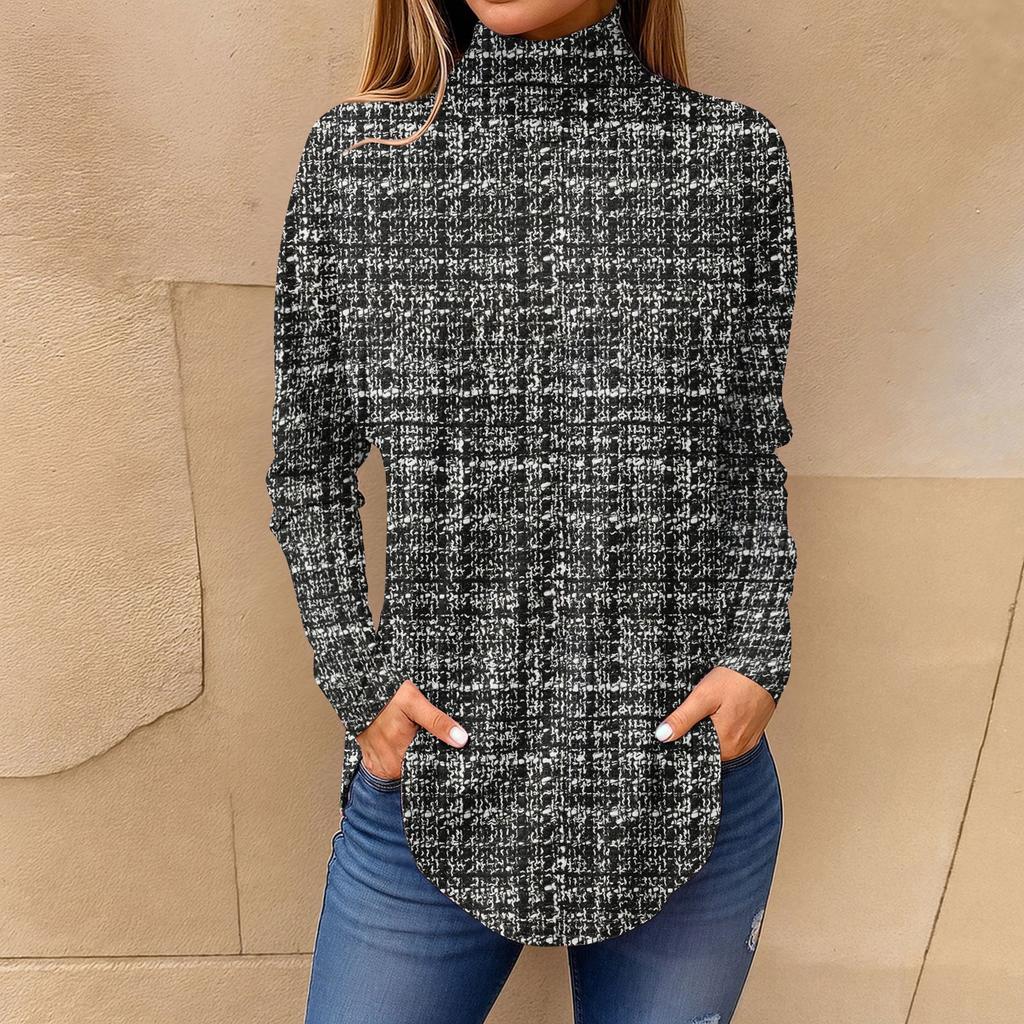 Tee Shirts For Women Fall Casual Long Sleeve Shirts Sweatshirt Vintage Printed High Neck Top Pullover