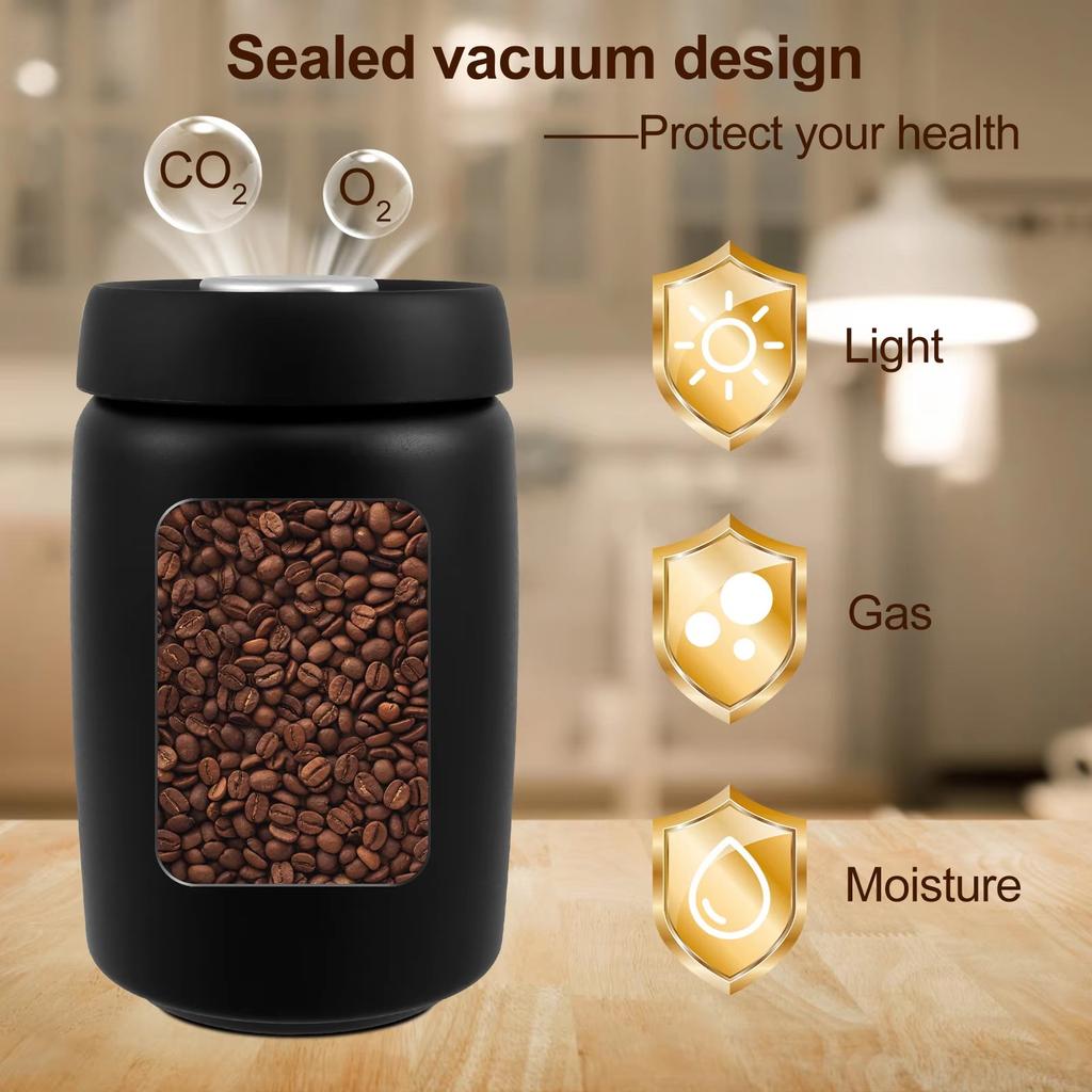 Vakuumversiegelter Krug für Kaffeebohnen, 304 Edelstahl, Lebensmittel frisch halten, Vorratsbehälter für die Küche, 1200 ml, Vakuum-Kaffeedose