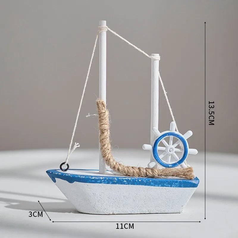 1pc Mini Mediterranean Nautical Wooden Blue Sailing Boat Wood Craft Ornament for Home & Party Decoration