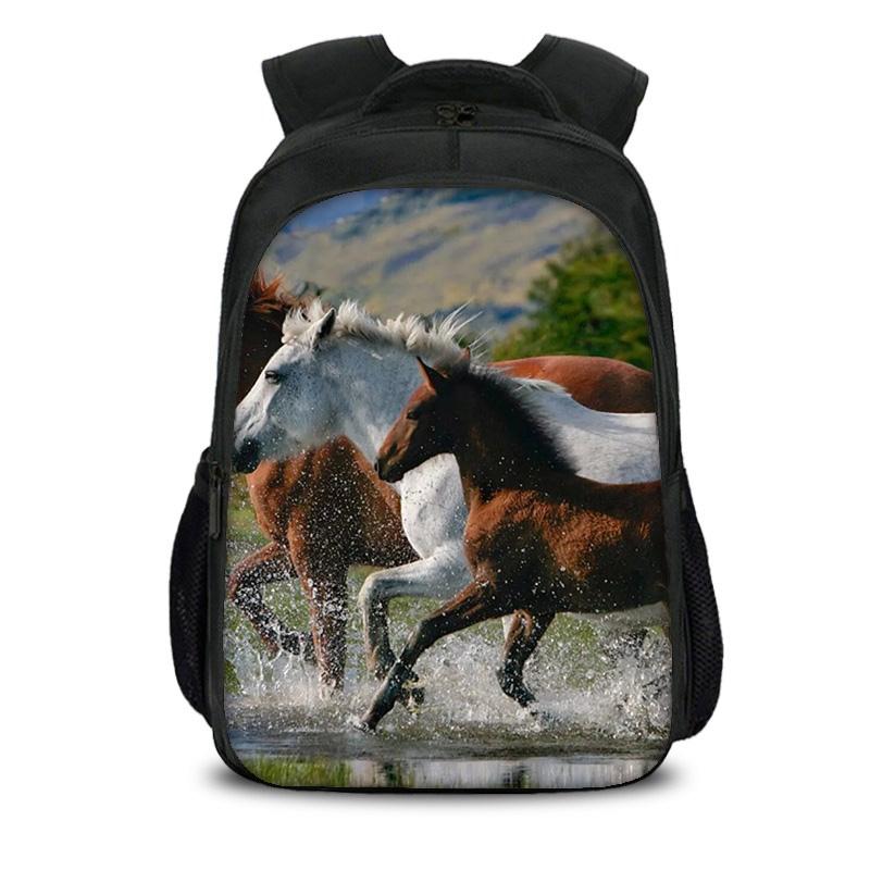 Horse Double-layer Backpack Animal Horse 3D Printed Large Capacity Student New Handsome Casual Backpack