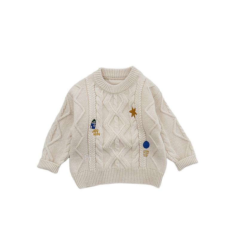 Trendy Cool Baby Sweater Set Autumn And Winter New Infant Embroidered Knitted Sweater Handsome Children'S Thermal Leggings