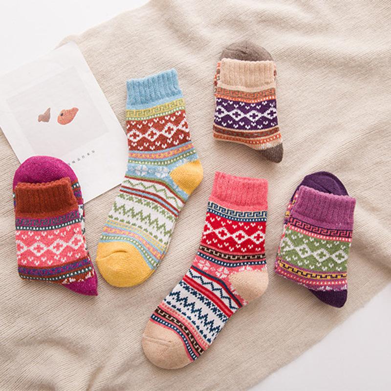 5 Pairs of Thick and Warm Cross-flower Rabbit Wool Socks with Ethnic Style and Coarse Needle Cashmere Socks for Autumn and Winter
