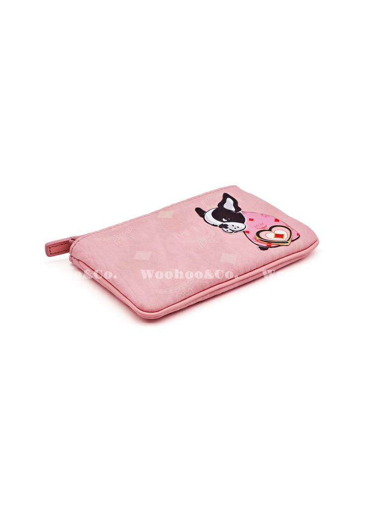 MCM Visetos Rosa Leder Münzbörse mit Hundemotiv & Goldkette für den täglichen Gebrauch & als Geschenk